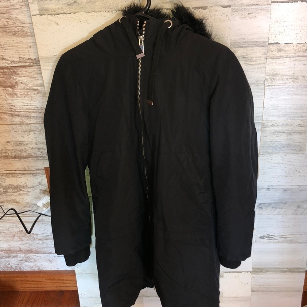 ZARA BASIC Outerwear long black jacket coat parka size small water repellent​​​ - Picture 3 of 11